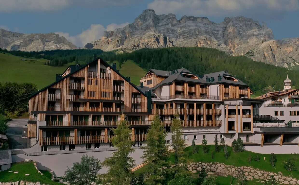 Aman Rosa Alpina set against the Dolomite peaks in San Cassiano, Italy
