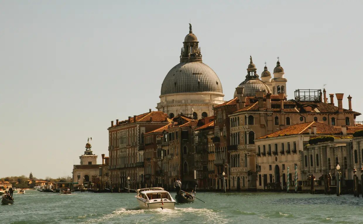 The Grand Canal in Venice with the dome of Santa Maria della Salute