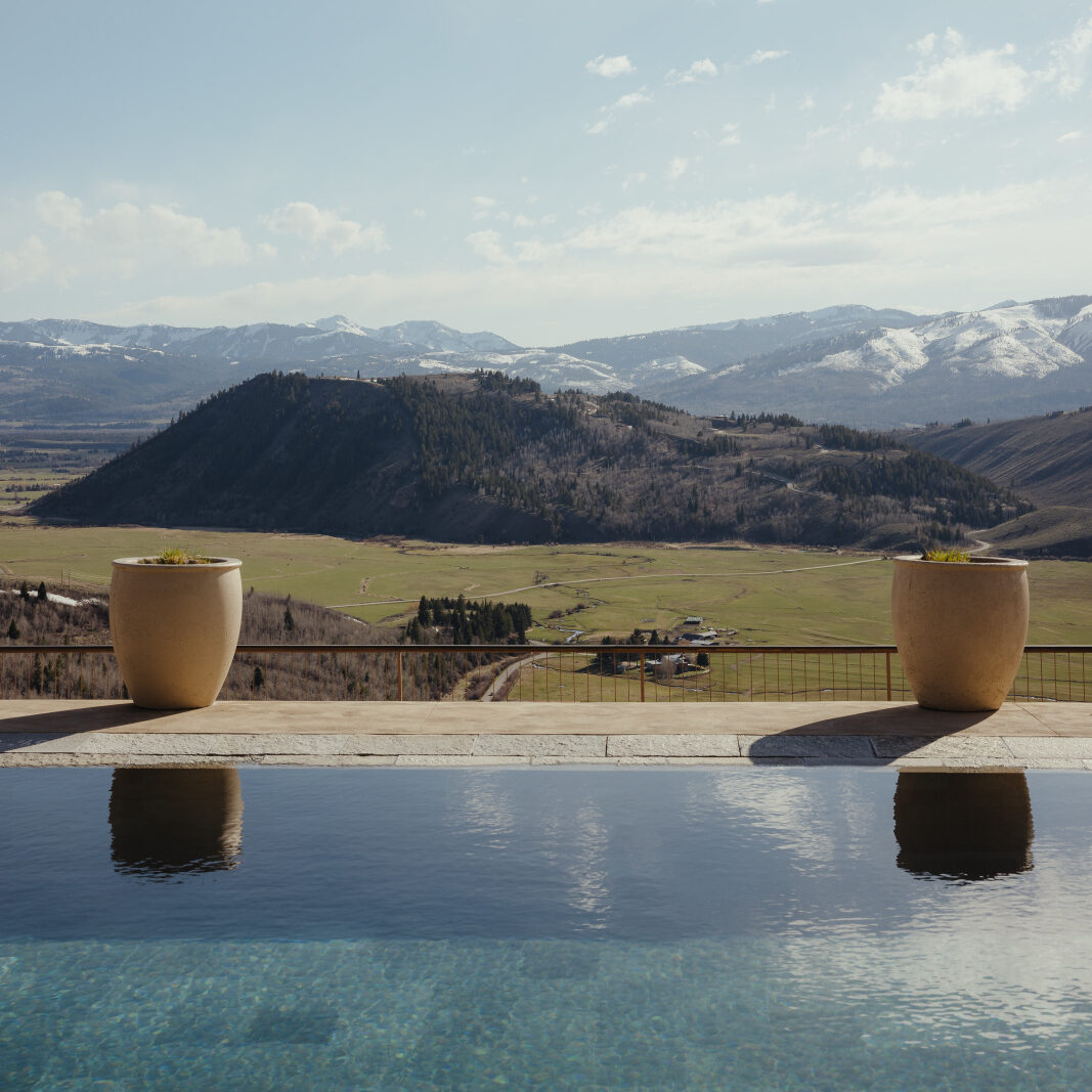 The cantilevered pool at Amangani, facing the Teton range