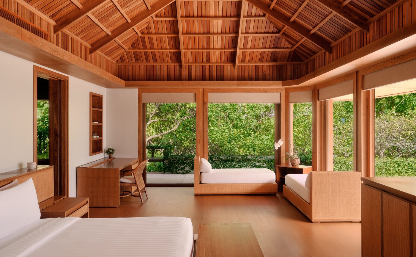 The Grand Beach Pool Casita at Amanpulo, timber architecture opening onto the sea on Pamalican Island, courtesy of Aman
