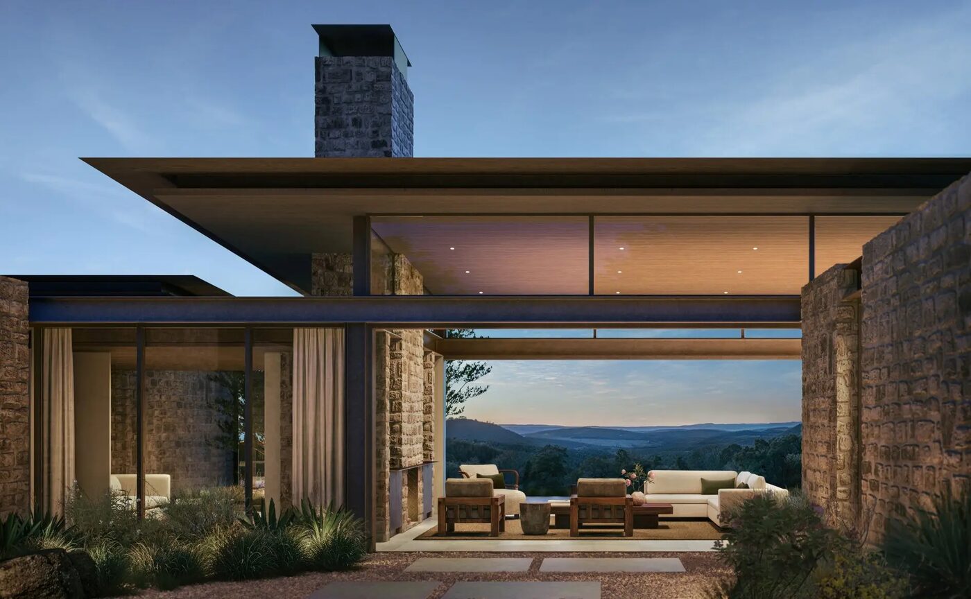 Rendering of an open-plan living area at Aman Residences, Amansanu, courtesy of Aman