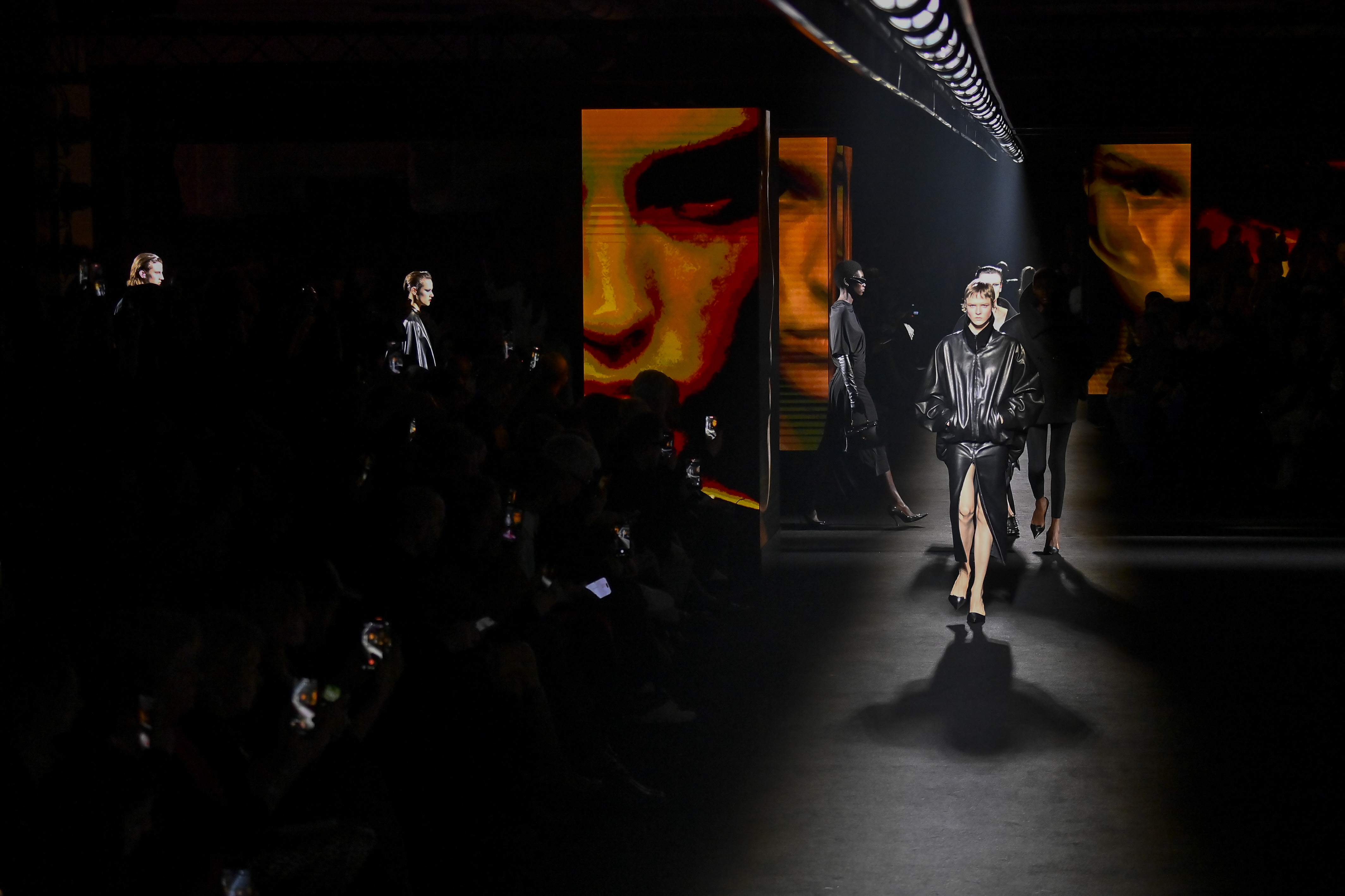 Balenciaga A/W 2026 ClairObscur runway, screens showing Euphoria