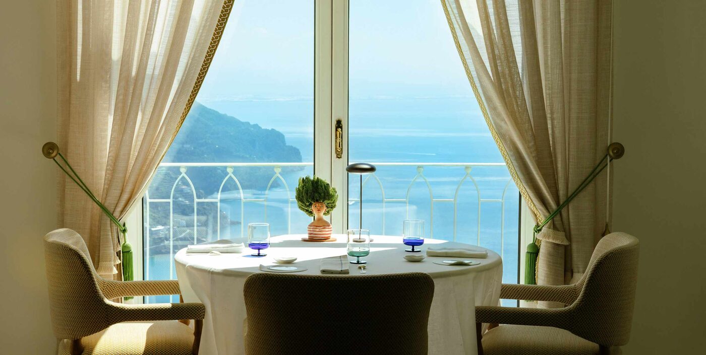 The dining room at Il Pantaleone, the new restaurant at Caruso, A Belmond Hotel, Ravello