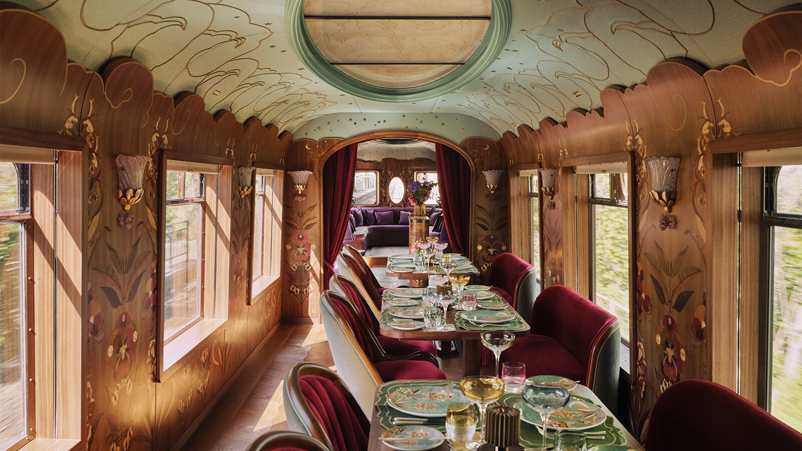 Celia carriage on Belmond's British Pullman, designed by Baz Luhrmann and Catherine Martin