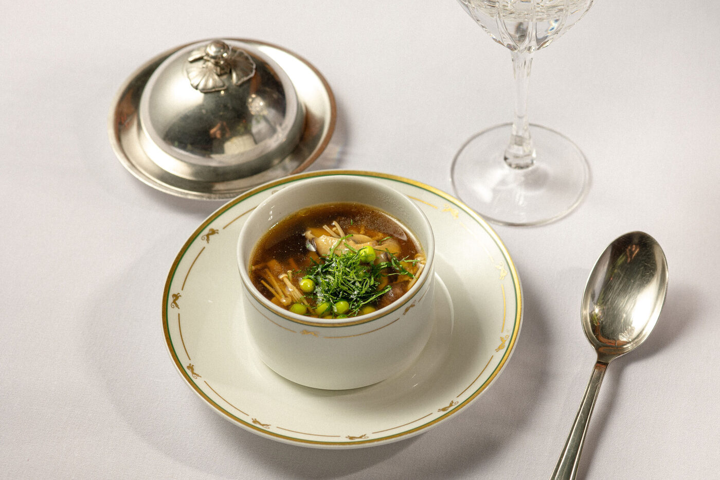 A plated course served on Eastern & Oriental Express china