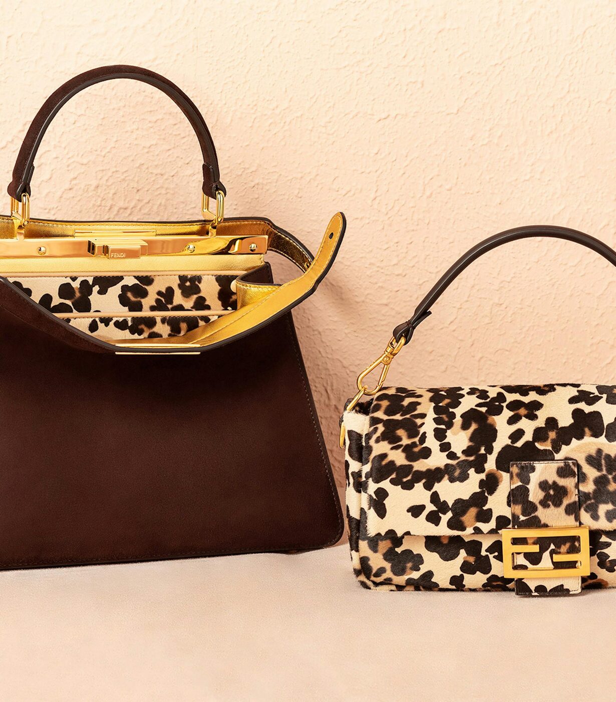 Fendi Baguette 26424 Re-Edition in leopard-print calf hair with a brass FF clasp