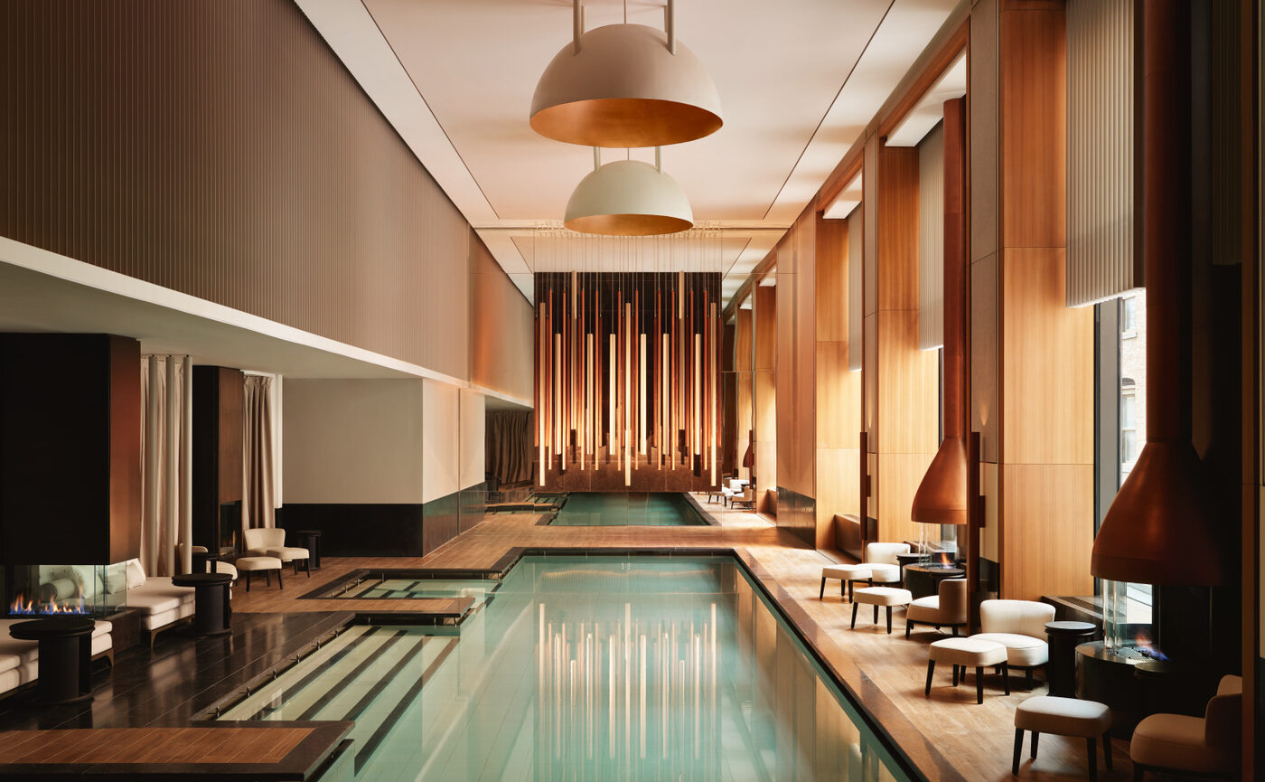 The indoor pool at the Aman Spa, Aman New York, in the Crown Building on Fifth Avenue