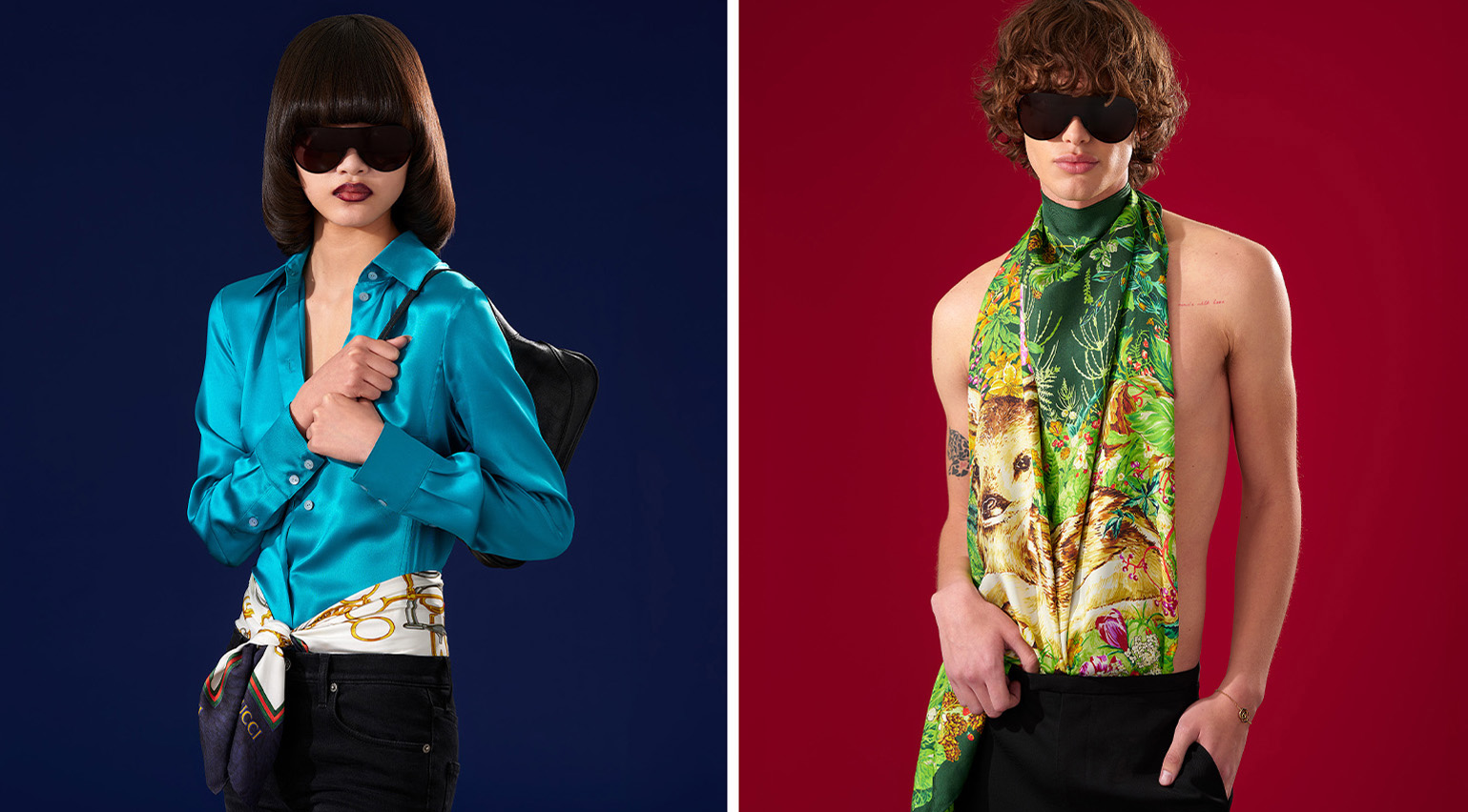 Gucci Art of Silk Flora scarf campaign image, Demna's restyling of the Vittorio Accornero print