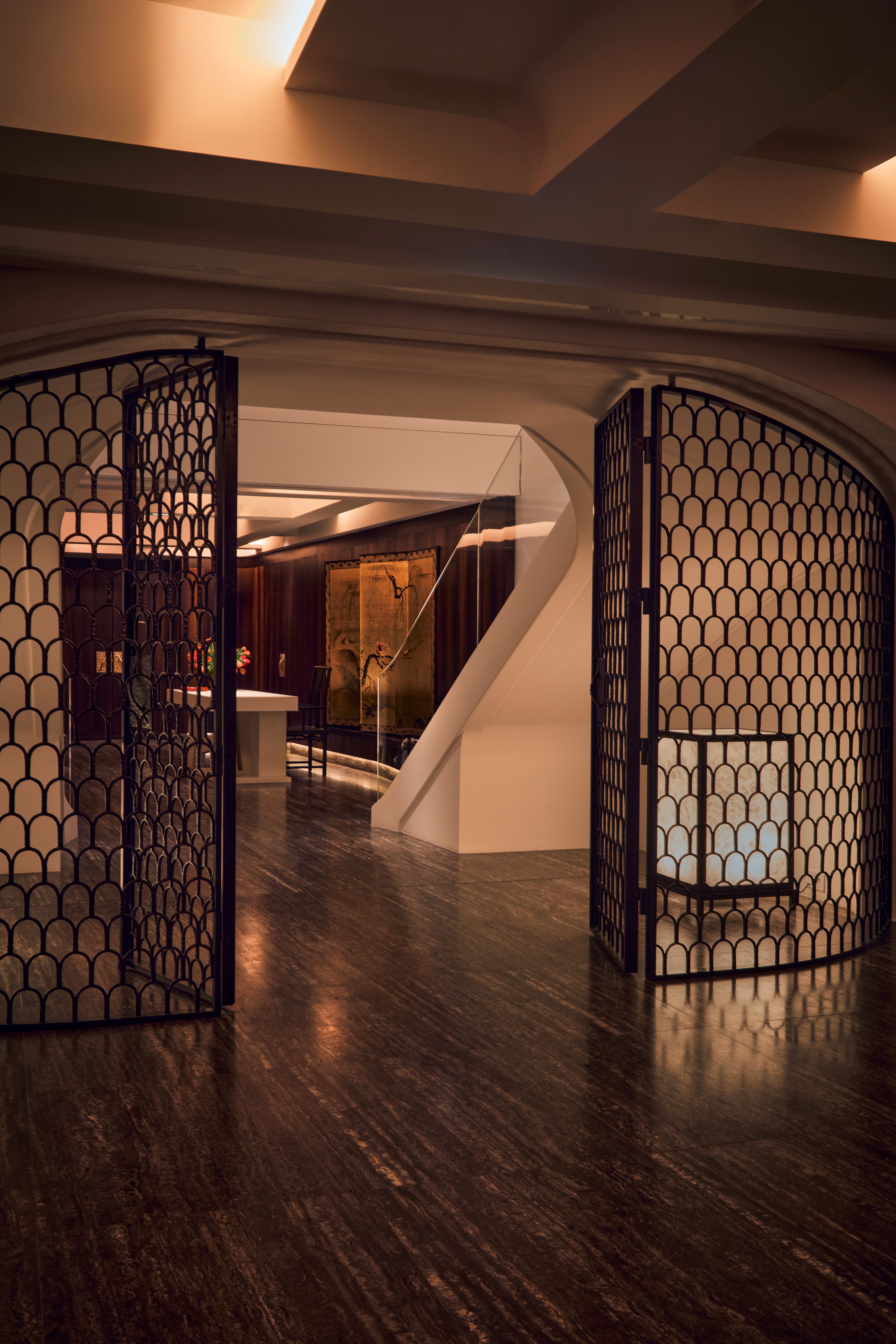 The marble reception at H&ocirc;tel Costes Spa, designed by Liaigre