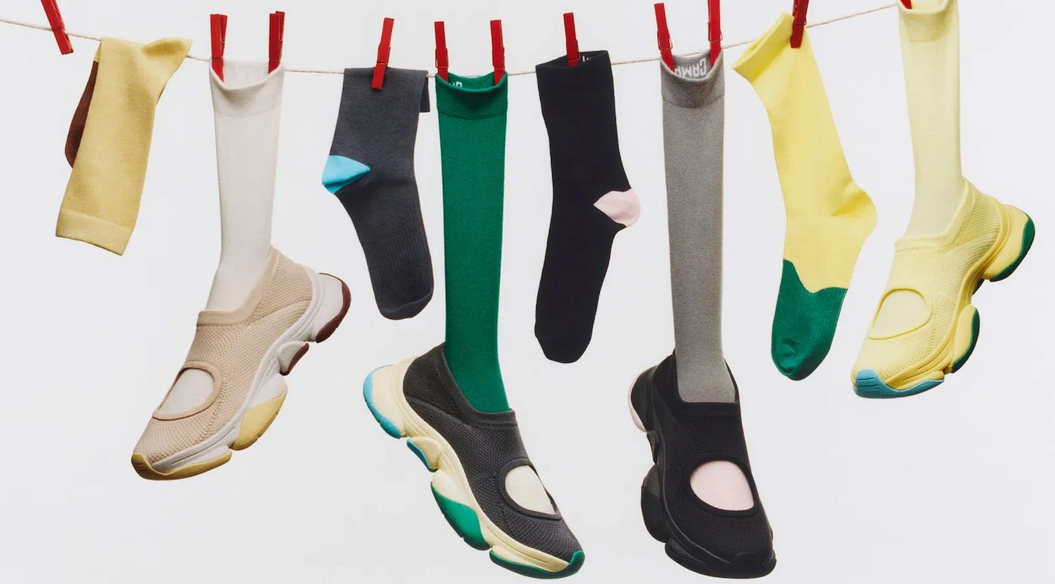 Camper x Issey Miyake Karst Finch sneaker in pink, yellow, green and blue
