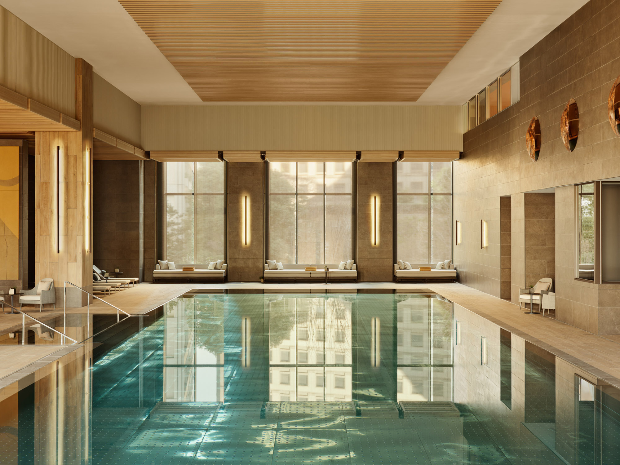 The lap pool and lounge pool at the wellness floor of Janu Tokyo