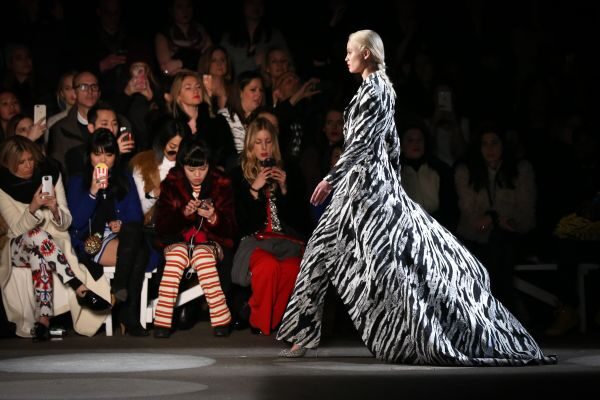 A runway look in development, standing in for Kering's Wardrobe Edition of next-generation materials at Milan Fashion Week