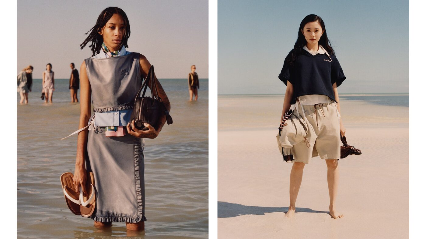 A second look from the Miu Miu 2026 L'Ete campaign in warm brown tones.