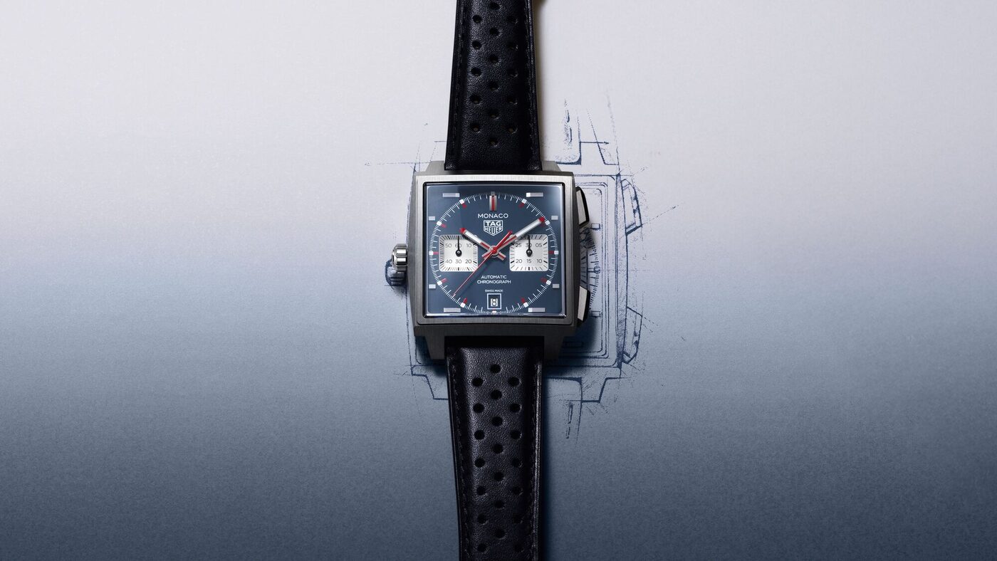 The redesigned TAG Heuer Monaco Chronograph with blue dial &mdash; the iconic square watch reengineered for 2026