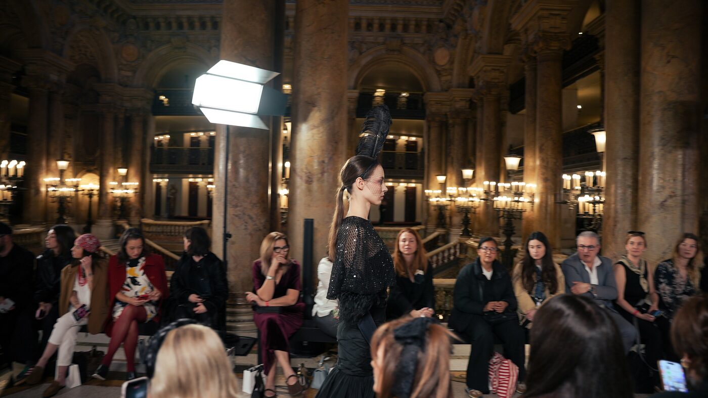 A look on the runway at the Palais Garnier during Paris Fashion Week
