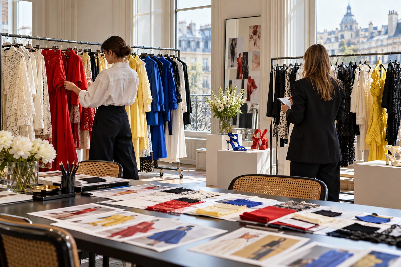 Buyers reviewing Spring/Summer 2027 collections in a showroom