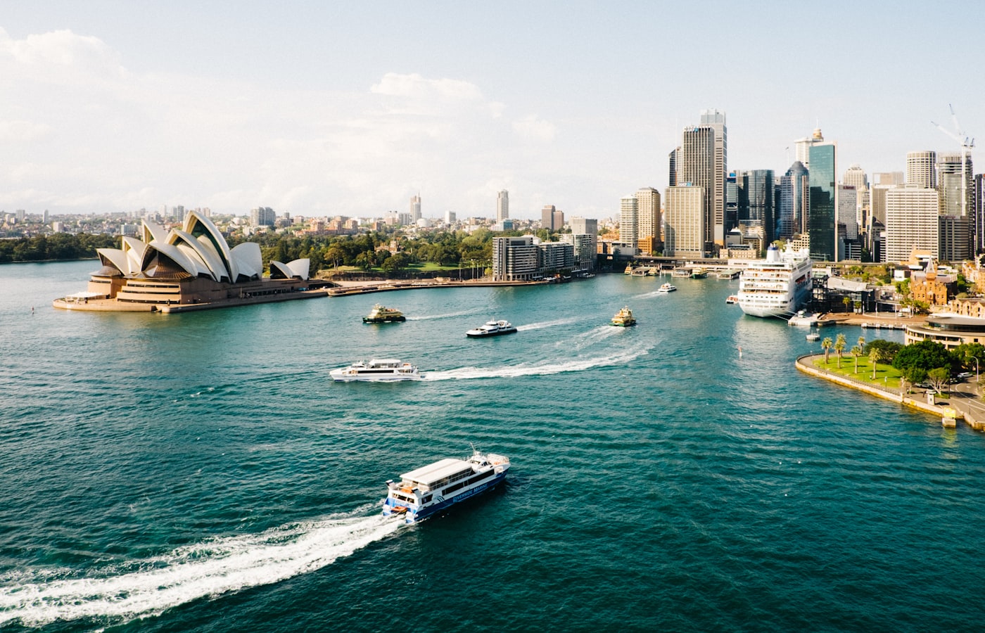 Sydney Opera House and harbour at dusk