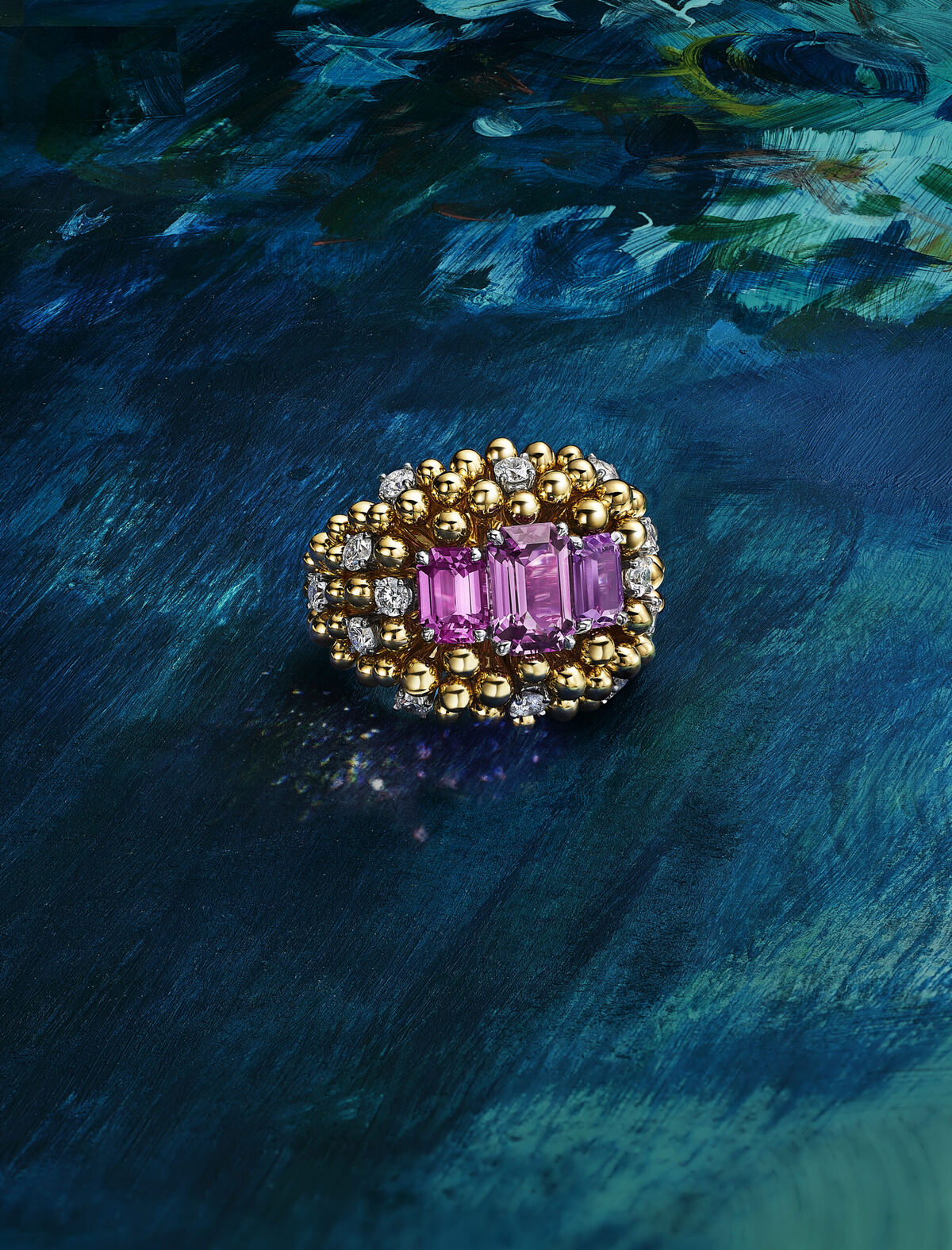 Tiffany Blue Book 2026 Hidden Garden, a ring set with Brazilian aquamarines and hand-formed gold vines