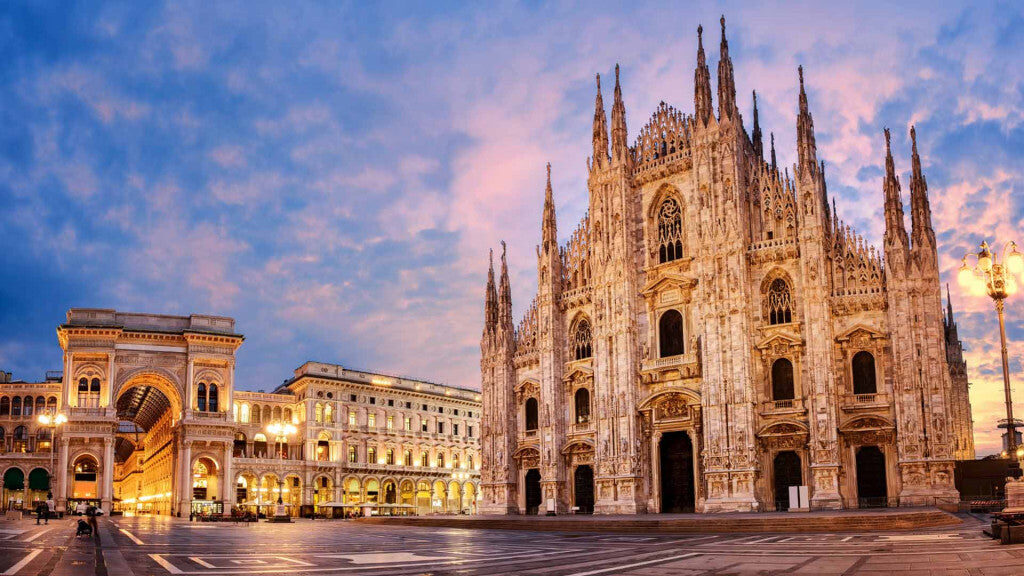 A Milan fashion week scene in gold and black light