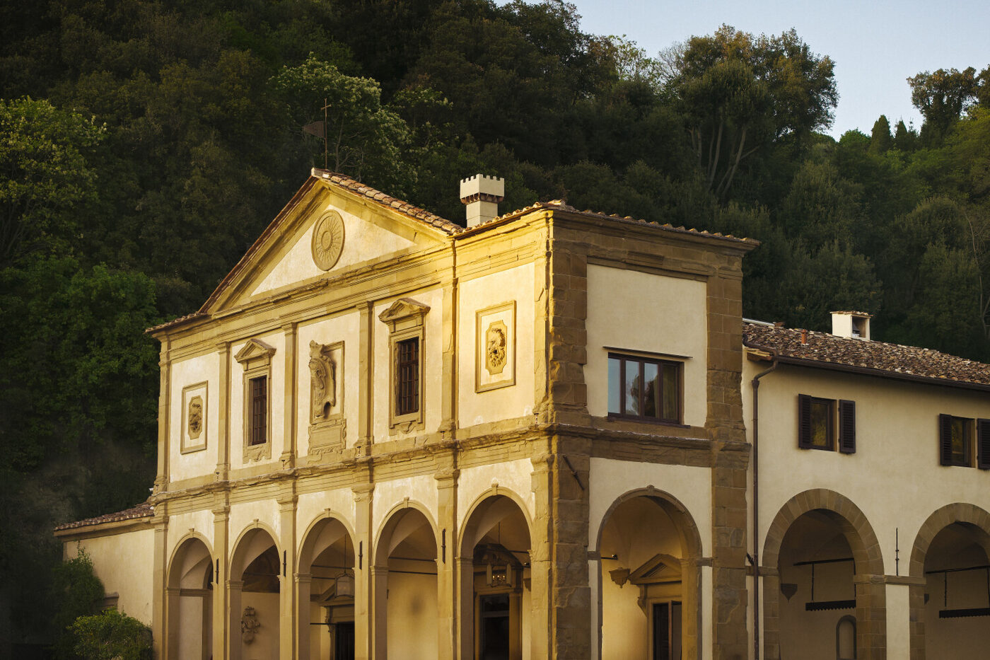 The façade of Villa San Michele, A Belmond Hotel, above Florence